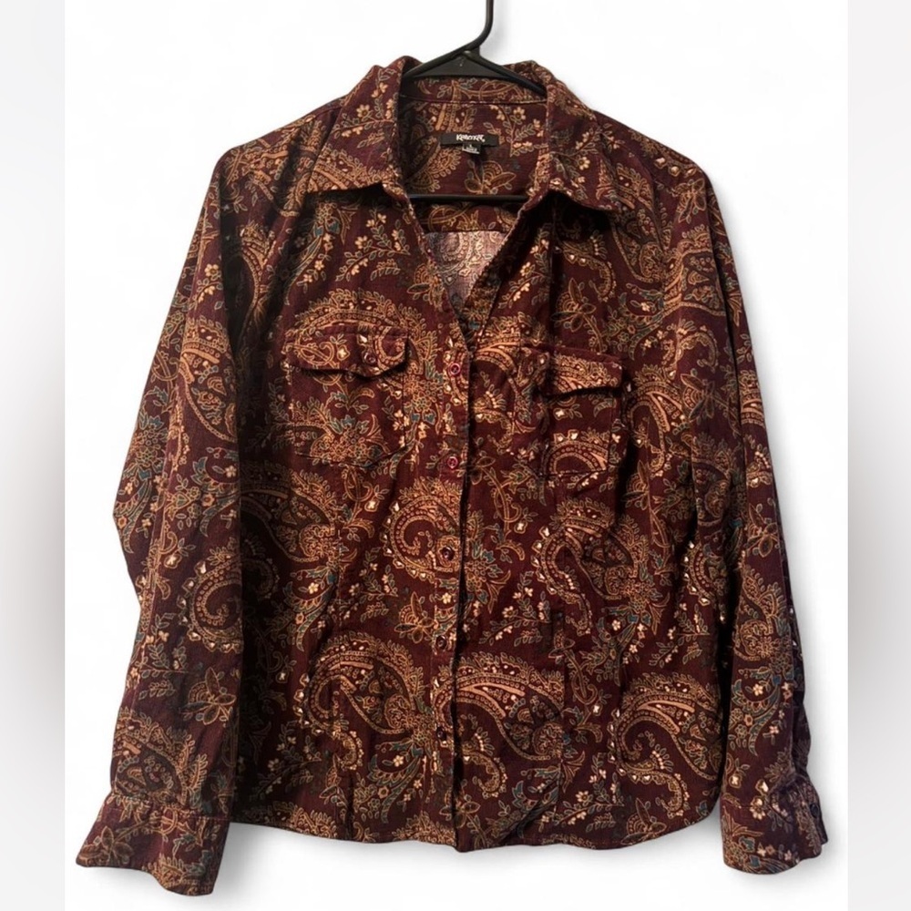 Krazy Kat Maroon and Gold Paisley Button Down Shirt